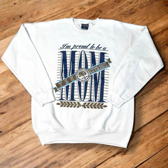 Vintage Jansport The Citadel Mom Sweatshirt White Made in USA Military Academy L - Picture 1 of 7